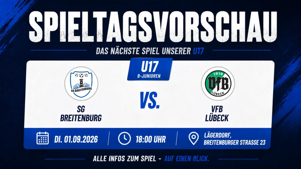 Flutlicht, Landespokal & Regionalliga: U17 empfängt den VfB Lübeck