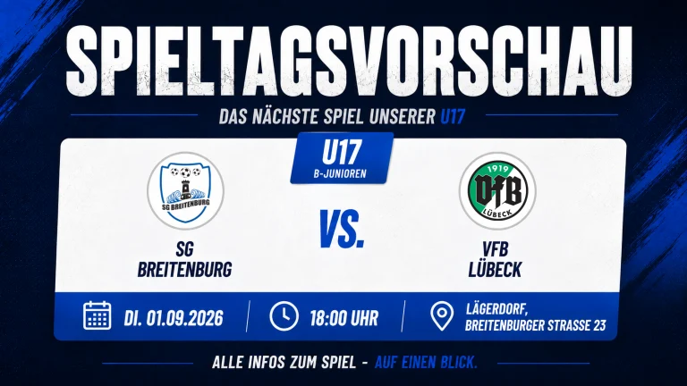 Flutlicht, Landespokal & Regionalliga: U17 empfängt den VfB Lübeck